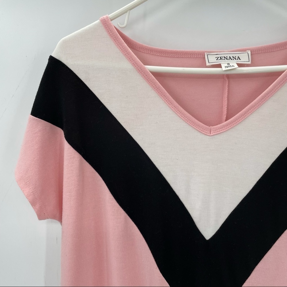 Zenana Pink, White & Black Tee Shirt - Picture 3 of 8